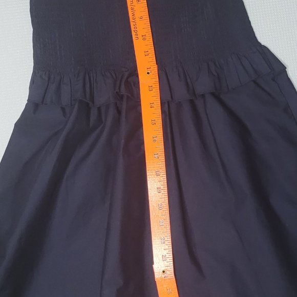 Sunday Up Dress Navy Blue Size Large Smocked Bodice Mock Neck Ruffle Sleeves - Picture 10 of 11